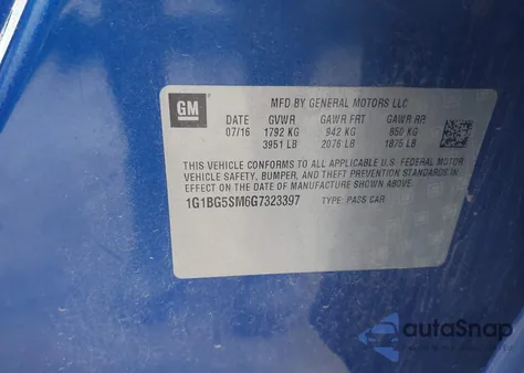 2016 Chevrolet Cruze Premier Auto z USA, uszkodzony, nr VIN 1G1BG5SM6G7323397